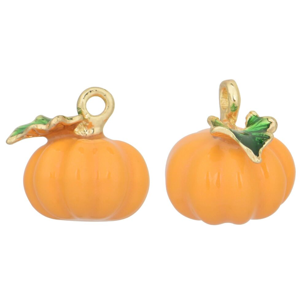 2009 Pack of 10 PCS Pumpkin Orange 3D Handmade Enamel Charms Gold Plated